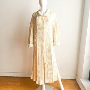 Vintage Ivory Maxi Chunky Cable Knit Sweater Coat XL